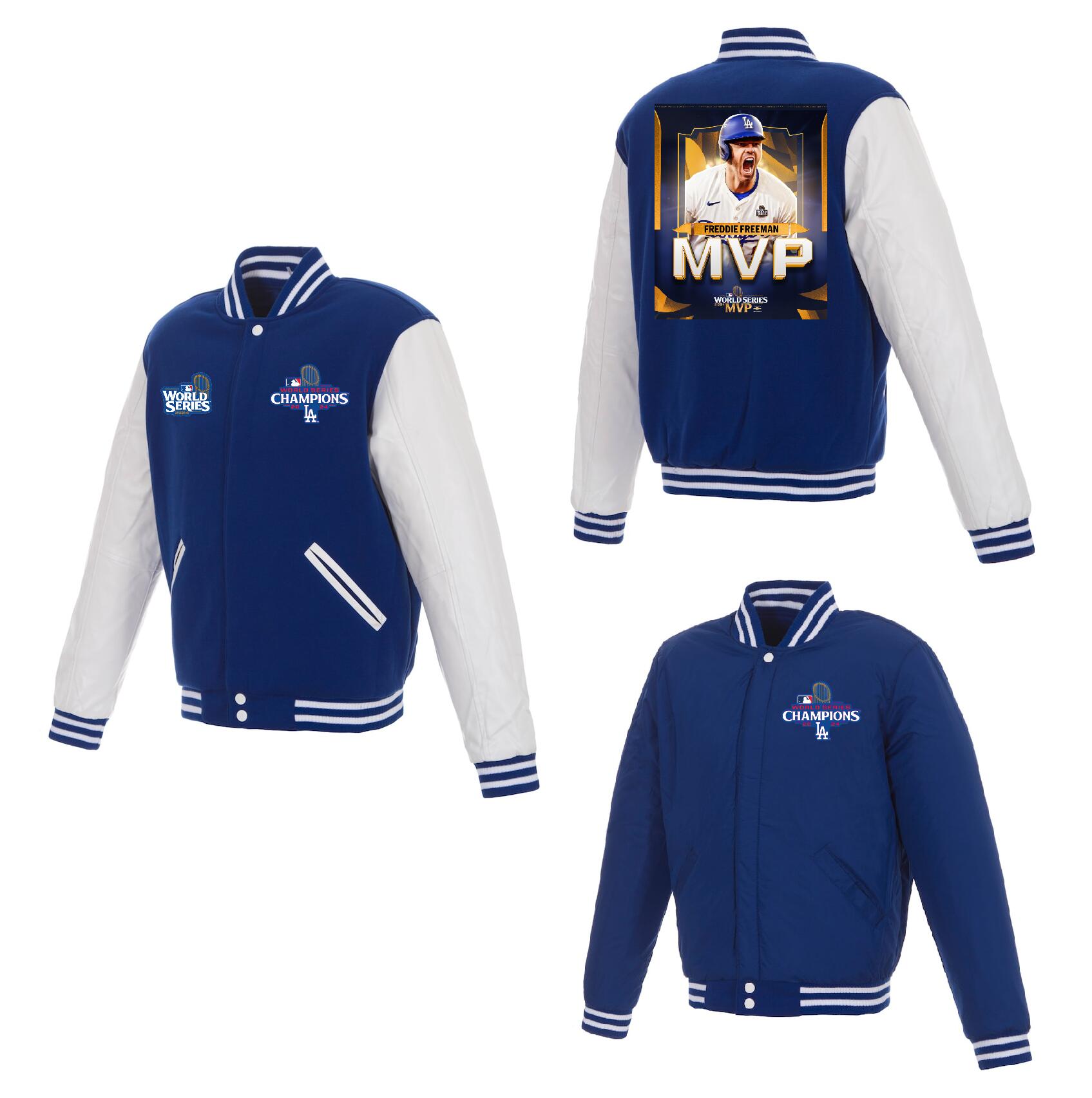 Men Los Angeles Dodgers 5 Freeman 2024 MLB World Series Champions blue Jacket style 8